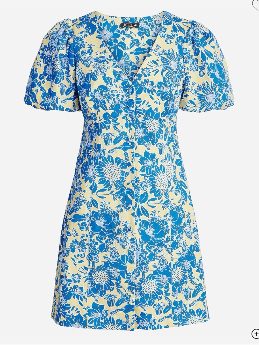 Button Front Puff Sleeve Dress Blue Floral Twill 10 Cottagecore Feminine J Crew